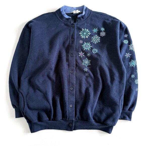 Vintage Morning Sun, Snowflake Sweatshirt Cardigan - Picture 1 of 3